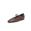 Totalmente em Pele de Ovelha por Dentro e por Fora, Roupa de Trabalho Slim e Confortável Sapatos Mary Jane 2025 Bico Quadrado Pequeno Fivelas de Uma Linha Sapatos Baixos para Mulheres