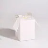 Caixa de Doces Retangular Branca Vazia Estilo Europeu com Fita, Caixa de Embalagem para Presente Pequeno de Festa de Aniversário com Laço