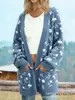 Nuevo cárdigan fino largo de comercio exterior transfronterizo con bolsillos, abrigo suéter de moda estampado para otoño e invierno, personalizado, casual para mujer