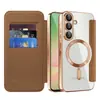 Adecuado para Samsung A56 Funda de Cuero Magnética Business Escudo Dorado A36 Flip de Tarjeta Electrochapada con Película para Lente Funda Anticaídas para Teléfono Móvil