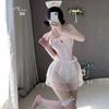 Guiruo lencería sexy sexy cuello con cordones hueco tentación conjunto de enfermera pequeña unido uniforme para juegos de rol 4228