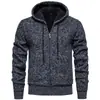 Suéter cárdigan grueso con capucha y forro polar de comercio exterior para hombre en stock, chaqueta de punto cálida casual para hombres jóvenes