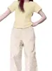 Camiseta Amarela de Manga Curta para Mulheres, Novo Estilo 2026, Camada Base de Alta Qualidade, Gola U, Top Curto Slim Fit