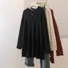 2026 Nueva Ropa para Mujer Tallas Grandes Estilo Coreano Casual de Moda Cuello Redondo Abertura Lateral Adelgazante Color Sólido Top