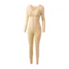 Body Modelador Original de Manga Longa e Calça Longa Outono/Inverno para Mulheres, Compressão Forte, Zíper com Colchetes, Controle da Barriga, Macacão Quente Escovado para Mulheres
