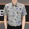 Camisa Floral Masculina, Seda de Gelo Manga Curta Verão Estilosa Casual Tendência Estampada, Slim Fit Camisa Fina para Jovens, Transfronteiriça