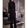 88262 Damei Ai Yuan 2023 Primavera y Otoño Nueva Chaqueta Corta de Manga Larga Pantalones Largos de Pierna Ancha de Cintura Alta Moda Femenina Negra