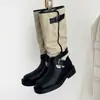 Botas de montar altas vintage de color negro bloqueado para mujer, otoño e invierno, con hebilla de cinturón, tacón grueso, alargan las piernas, por encima de la rodilla, botas largas de nicho