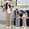 Conjunto casual simple de dos piezas estilo coreano con cárdigan de manga larga y pantalones de pierna ancha para niñas en primavera y otoño