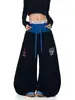 Pantalones de Chándal Retro Americano Doble Cintura Bordado de Letras Dobladillo Curvo Unisex Verano Nuevo Baile de Jazz Sueltos Pierna Ancha