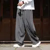 Novas calças masculinas de veludo cotelê de perna larga estilo chinês, calças compridas retas tradicionais chinesas com cordão, calças casuais largas plus size para homens