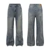 K2301 Estilo Retro Americano High Street Unisex Moderno Patrón de Rayos Diseño Desgastado Jeans Acampanados para Hombre