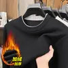 Suéter de Punto Grueso con Terciopelo para Hombre Otoño e Invierno Nuevo Casual Cuello Redondo Pulóver Color Sólido Una Pieza Terciopelo Camiseta Térmica Capa Base