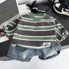 Conjunto de Verano para Niños 2026 Nueva Ropa Rayada Infantil Ropa Casual para Bebé Pantalones Cortos de Manga Corta Conjunto de Dos Piezas Moderno Venta al por Mayor