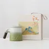 Caneca de Cerâmica Montanhas Distantes para Escritório, Caneca para Infusão de Chá, Separação de Chá e Água, Caneca de Grande Capacidade, Conjunto com Caixa de Presente, Presente Criativo, Personalização