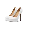 Sapatos Femininos Sexys de Couro Genuíno com Salto Ultra Alto de 14cm e Plataforma Grossa, Estilo Comércio Exterior, Salto Fino, Bico Redondo, Salto Altíssimo, Boca Rasa, para Pessoas Baixinhas