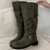 Botas de mujer por encima de la rodilla plisadas apiladas, novedad otoño e invierno 2026, botas largas vintage con tacón grueso y suelas gruesas