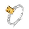 Anillo de Cristal para Mujer, Anillo de Piedra Natural Biselado Rectangular de 5.7, Plata de Ley 925, Lujo Ligero, Sensación de Alta Gama, Joyería de Mano, Exclusivamente para Ventas Transfronterizas