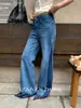 Calça jeans feminina Youji CZZHANG com retalhos e franjas estilosas, nova para o outono, perna larga, comprimento total C31013