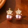 Nuevos Pendientes de Flor de Piedra Ojo de Gato y Perla con un Toque de Alta Gama, Diseño Personalizado Microincrustado, Pendientes Elegantes y Lujosos