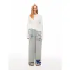 Comercio transfronterizo versátil H letra MA Primavera y Verano Pantalones de chándal con cordón Cintura D Casual Americano WITC Bolsillo Pierna ancha Suelto Rasgado