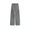 Pantalones casuales de pierna ancha, holgados y relajados, con pliegues tridimensionales de cuadros, clásico americano, pantalones tipo paracaidista negros y azules, seda de hielo