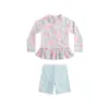 Nuevo traje de baño para niñas, conjunto de tres piezas de playa de manga larga de dos piezas, traje de baño de dos piezas para niñas coreanas al por mayor