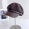 Gorra Octogonal de Moda con Retazos Rayados para Mujer, Gorra de Boina Versátil de Otoño con Temperamento, Gorra de Pato Cálida para Proteger del Frío, Moderna