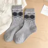 Meias Cinza Neblina com Laço Estilo Coreano Feminino Botões Listras INS Meia de Cano Médio Babados Doces Meias de Lã Largas
