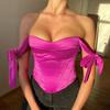 Moda Europea y Americana Sexy Corsé de Satén con Ballenas Espalda Descubierta con Tirantes Estilo Fiesta Hombros Descubiertos Sexy Camisola de Noche