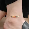 Tobillera de Acero de Titanio de Doble Capa con Trébol de Cuatro Hojas en Forma de Corazón para Mujer, Chapada en Oro, Estilo Nuevo, Versátil, No se Desvanece, Moderna, Cadena para el Pie de Lujo Ligero