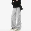 Pantalones de Chándal Grises de Peso Pesado Estilo Americano con Pliegues para Hombres y Mujeres, Diseño de Otoño, Pantalones Cargo Rectos Holgados, Pantalones Deportivos Casuales