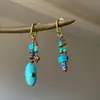 Nuevos Pendientes Asimétricos de Cuentas Turquesas Estilo Chino Pendientes Elegantes de Diseño Nicho Estilo Étnico Tibetano Retro