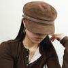 Gorra azul marino con hebilla de cinturón vintage de diseñador de calidad industrial pesada, boina de ante cálida para otoño e invierno, gorra octogonal de celebridades cibernéticas