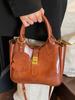 Bolsa Balde de Couro com Cera de Óleo Estilo Britânico Vintage de Nicho Nova Moda Versátil Elegante Portátil Transversal para Mulheres