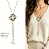 Cadena para Suéter de Collar Largo Geométrico, Accesorio de Lujo de Alta Gama, Versátil y de Moda, Colgante de Perla para Otoño e Invierno