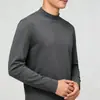 Camiseta básica masculina de manga longa, algodão puro, estilo americano moderno, marca minimalista, cor preta, gola semi-alta, da moda e versátil