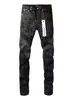 Jeans de mezclilla ajustados tipo biker para hombre, de alta gama, con parches rasgados, letras graffiti, modernos, transfronterizos
