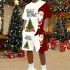 Conjunto de camiseta casual de corte holgado y pantalones cortos con estampado digital 3D temático de Navidad, superventas transfronterizo europeo y americano