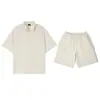 Traje de Camiseta con Cuello Texturizado de Moda Individualista para Hombre de Verano Conjunto de Dos Piezas Simple Deportivo Holgado Cómodo para Hombres Jóvenes