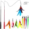 Juego de 11 Piezas de Juguetes para Gatos con Cabezales de Plumas de Colores, Caña de Pescar de Tres Secciones, Oruga, Juguete de Plumas para Gatos Transfronterizo