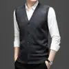 Novo Cardigan Colete de Tricô Espesso Outono/Inverno para Homens de Meia-Idade e Jovens, Colete Sem Manga Gola V, Tricô Quente