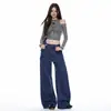 Jeans de trabajo de pierna ancha, estilo francés, color naranja joven, azul, multibolsillos, para mujer, corte holgado, adelgazantes, modernos, versátiles y de largo hasta el suelo