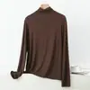 Camiseta de Modal de Manga Larga con Cuello Alto para Mujer, Nueva de Primavera y Otoño, Camisa Base Casual Holgada, Top Talla Grande