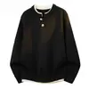 Suéter de duas peças estilo japonês com gola henley para homens, outono e inverno, corte limpo, solto e quente, malha plus size para casais