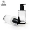 Fornecimento Direto da Fábrica Frasco de Óleo de Limpeza Facial de Vidro Tipo Pump 150ml, Formato Redondo Reto, Frasco de Limpeza Facial para Hotel, Material de Embalagem para Skincare com Ombro Plano