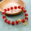 Pulsera de la suerte Año del Dragón estilo nacional con tortuga dragón de la marca Lucky, ágata roja y verde, buena suerte, regalo continuo para pareja, novias