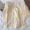 Pijama Lindo de Cuadros Amarillos para Niña, Cardigan de Primavera y Otoño, Cuello Solapa, Conjunto de Pantalones y Mangas Largas, Ropa de Casa Informal Estilo Perezoso