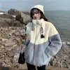 Abrigo de Lana de Cordero para Mujer Otoño e Invierno 2026 Nuevo Estilo Versión Coreana Chaqueta de Algodón Gruesa Holgada con Retazos para Estudiantes de Secundaria y Preparatoria
