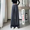 Pantalones de Traje Anchos para Mujer Color Marrón Retro-Café, Pantalones Casuales Holgados para Otoño, Pantalones Rectos de Caída Larga